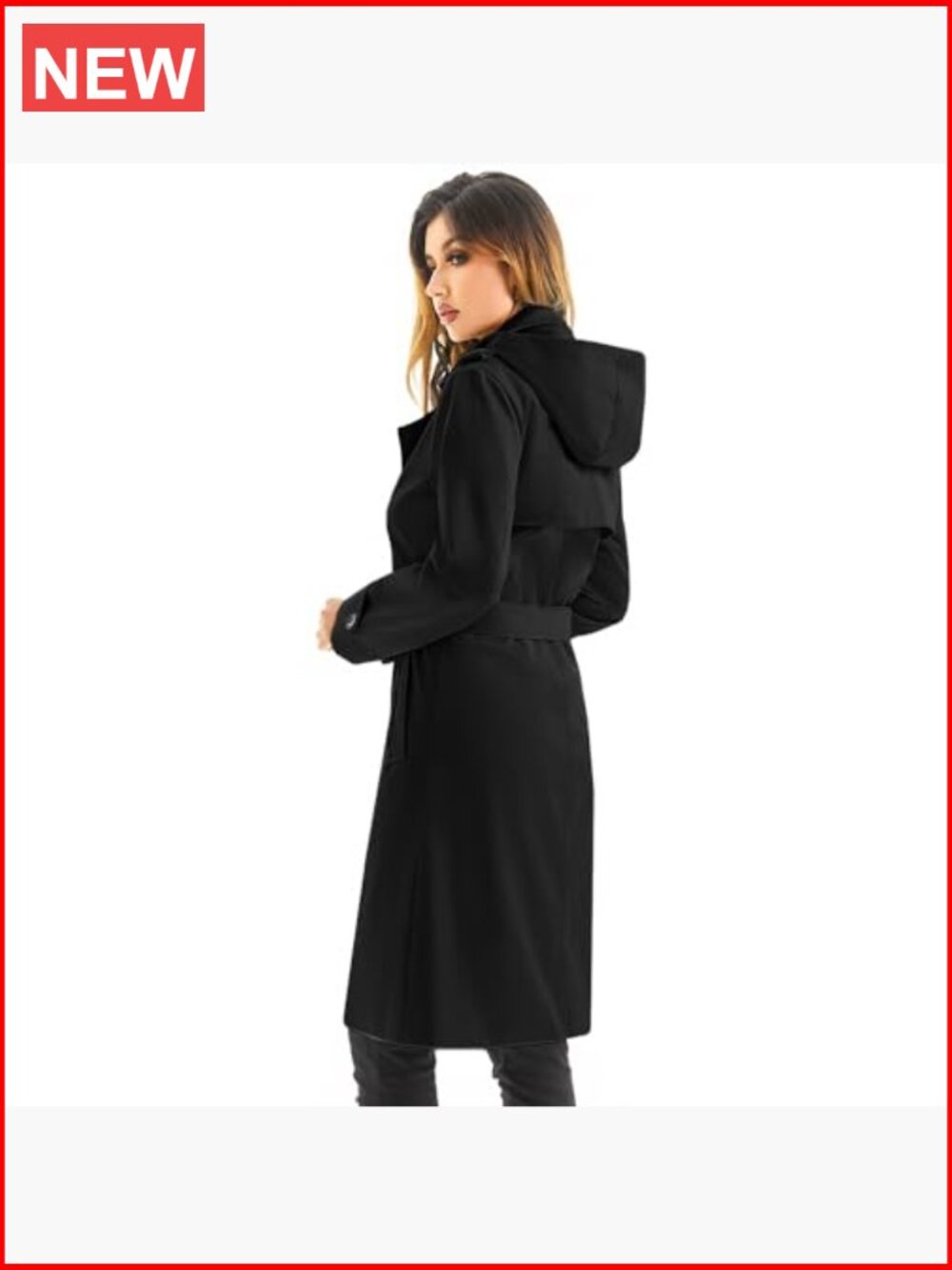 Waterproof Long Trench Coat Double Breasted Windbreaker Detachable Hood - Picture 7 of 7